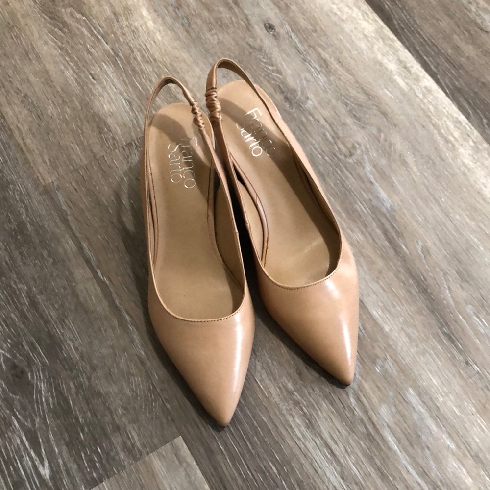 Franco Sarto Nude/Tan Pointed Toe Slingback Wedges